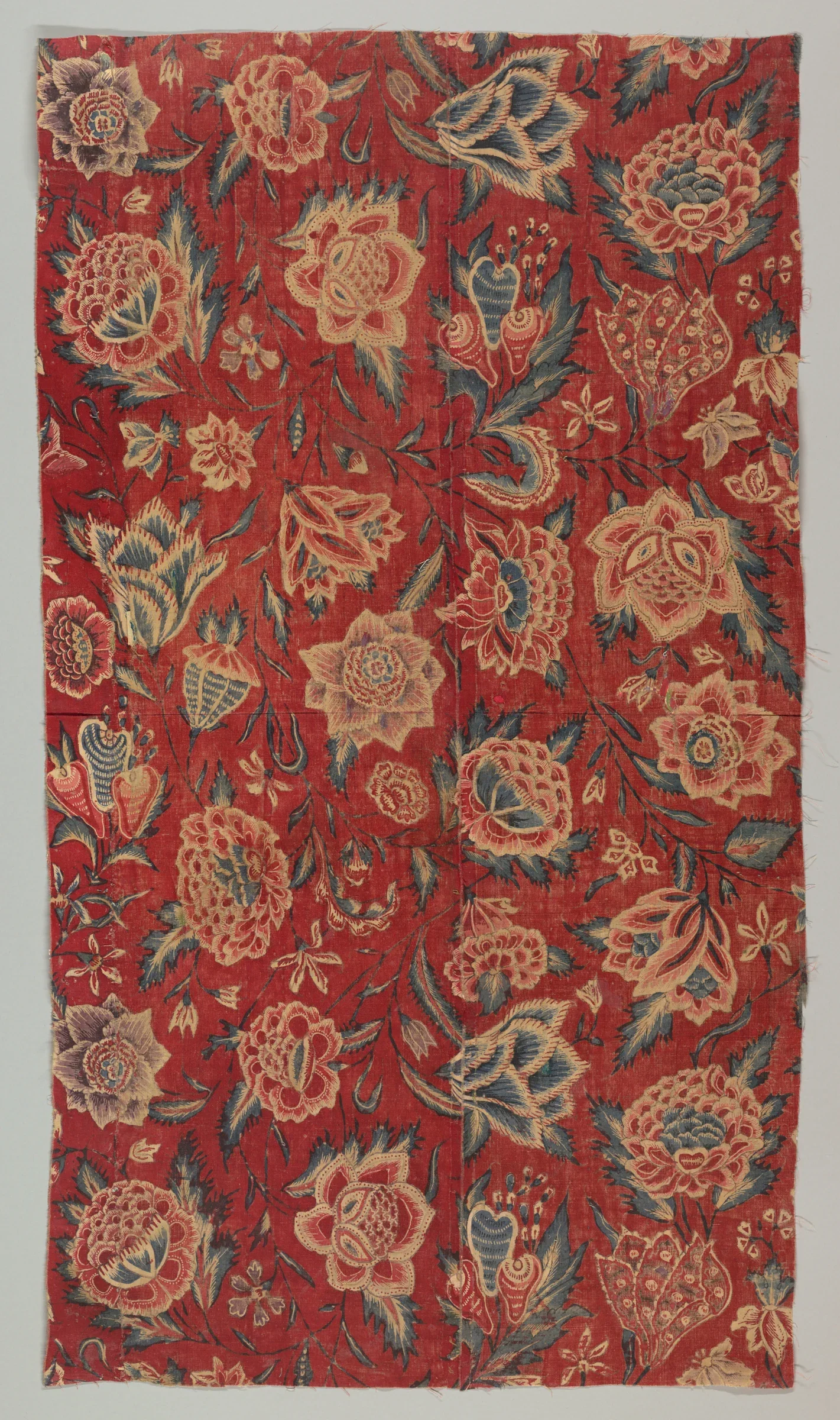 18 世紀印度紅底花卉更紗棉布館藏示例，並非本次福岡展覽展品